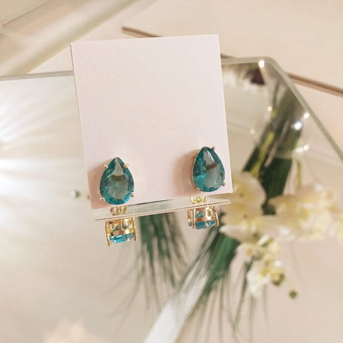 Brinco de gota lisa água marinha – 166726 - Imagem 1