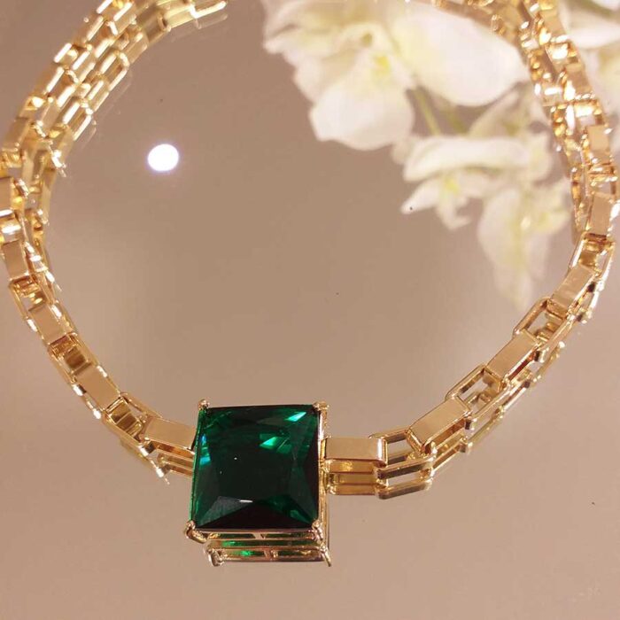 Colar carré esmeralda com elo – 2724 - Imagem 1