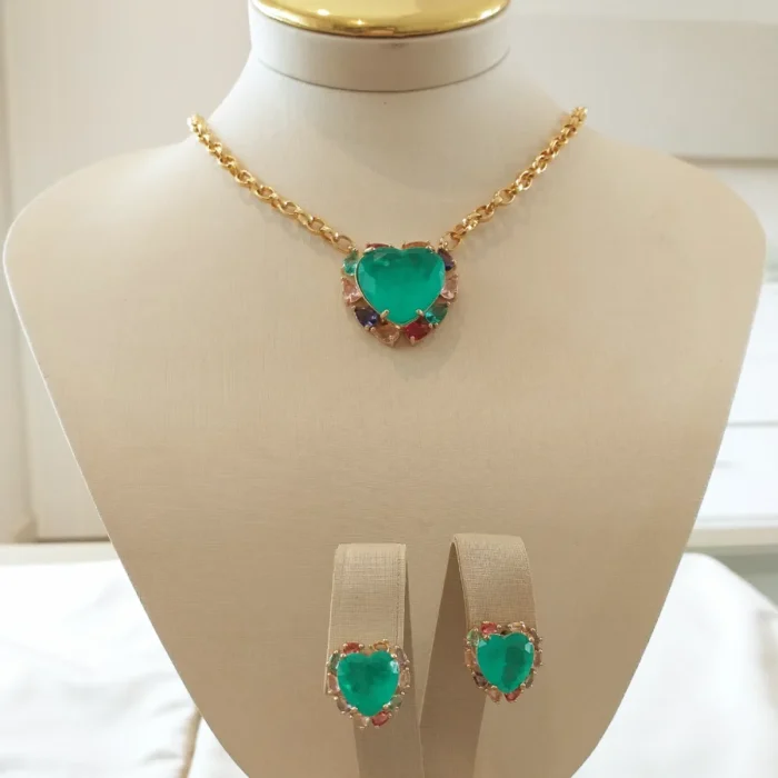 Conj Coração Turmalina/Rainb Ouro - 4809 - Imagem 1