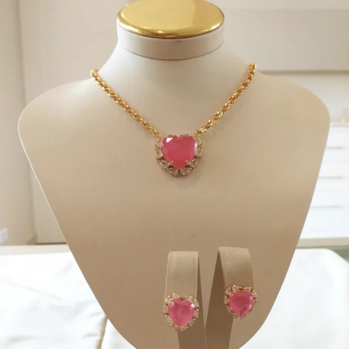Conj Coração Pink Ouro - 4817 - Imagem 1